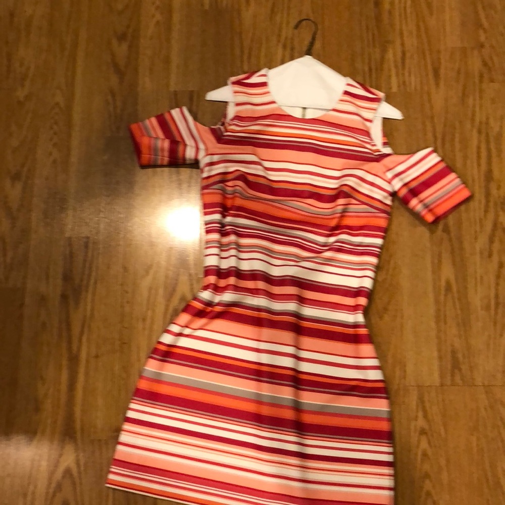 Calvin Klein striped cold shoulder dress